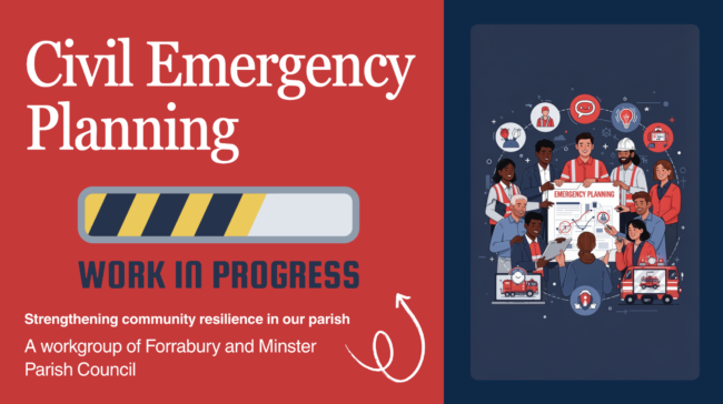Screenshot 2026-03-20 at 2.04.54 pm Civil Emergency Planning poster with workers, icons, and Work in Progress caution graphic.